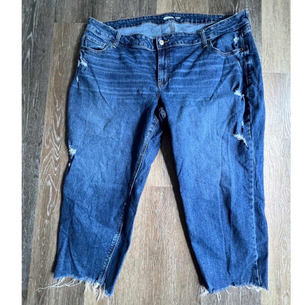 Old Navy Boyfriend Jeans Womens 20 Plus short Blue Distressed Raw Hem Mid-Rise
